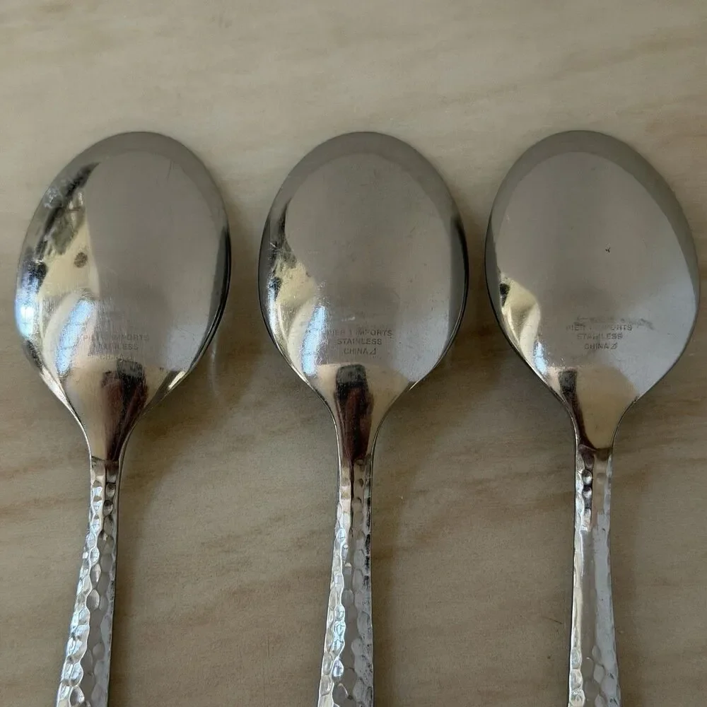 3pc Pier 1 Imports Hammered Soup Spoons 7 3/4” Stainless